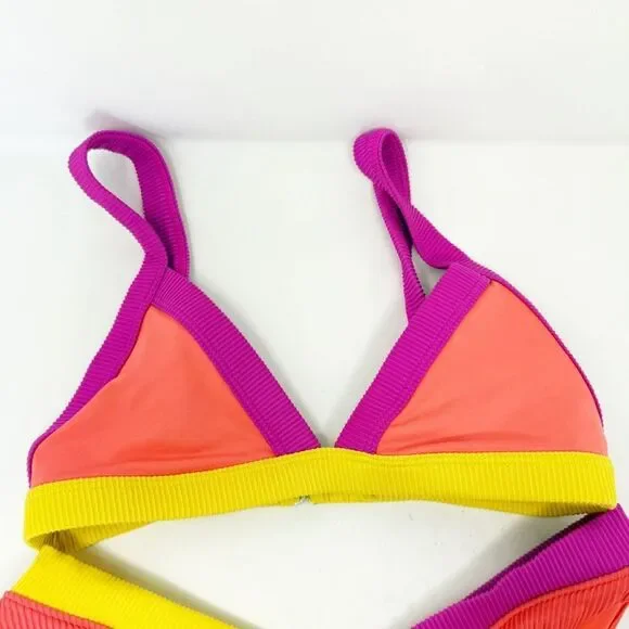 Oneone bikini Ribbed Neon Orange Triangle Bikini Set Beach Medium Large